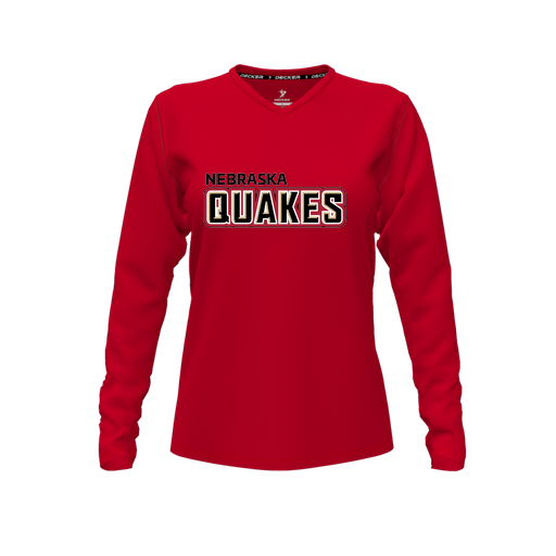 [FTLVCFRD-FYXS-LOGO1] Decker Comfort T-Shirt (Female Youth XS, Red, V Neck, Logo 1, Long Sleeve)