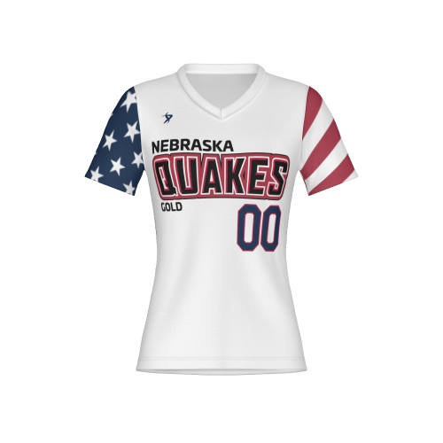 Nebraska Quakes Gold - Beyer - White VNeck Stars & Stripes